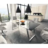DELIFE Esstisch Edge 200x100 Reliefglas Rauchschwarz 3D-Design Edelstahl Schräg - Schwarz
