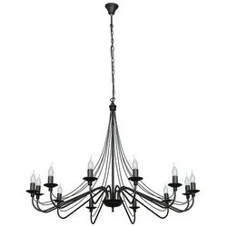 Licht-Erlebnisse Metall Kronleuchter Schwarz 12-flammig E14 Rustikal opulente Hängeleuchte Wohnzimmer Lampe Esstisch, AX1/4/0174