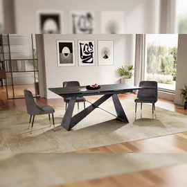 KADIMA DESIGN Esszimmertisch 180 - 260 cm Ausziehbar Keramik Glas Schwarz, Keramiktisch Groß, Designer Küchentisch Rechteckig, Esstisch Extravagant mit