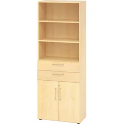 bümö Aktenregal & Schrank abschließbar, Büroschrank Regal & Schubladen Kombination Holz 80cm breit in Ahorn - Schrank für's Büro & Arbeitszimmer,