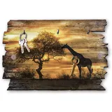 Kreative Feder Giraffe Afrika Designer Schlüsselbrett, Hakenleiste im Landhaus-Stil, Shabby-Chic aus Holz 30x20cm (Giraffe Afrika)