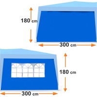 Defactoshop Pavillonseitenteil 2X Seitenteile für 2x2 m mit Seitenwand oder 300x180cm für 3x3 m, Passen für Pavillon 2x2m, 3x3m oder 3x6m blau 300 cm
