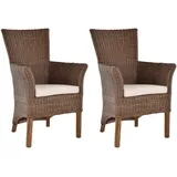 Set/2 Rattan Esszimmerstuhl Rattanstuhl Stühle Holz mit Armlehne (Teebraun)