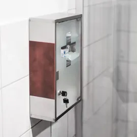 Relaxdays Medizinschrank EMERGENCY Edelstahl / Holz-Optik Hbt:45x30x12cm, 3 Fächer, Glas-Tür abschließbar,silber/braun