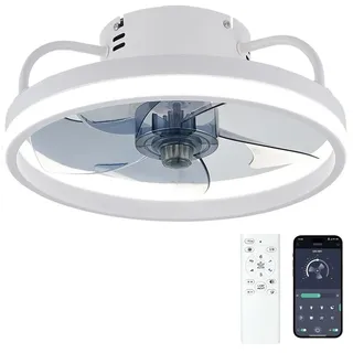 cfitank Deckenventilator mit Beleuchtung, LED Ventilator Deckenleuchte 6-Gang-Regelung, leiser DeckenVentilator Timer, Lichtspeicher,ommer- & Wintermodus (weiß)