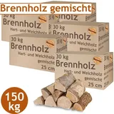 Flameup - Brennholz Gemischt Kaminholz 5 - 500 kg Buche Eiche Birke Kiefer Fichte Holz Für Ofen und Kamin Kaminofen Feuerschale Grill Feuerholz 25 cm