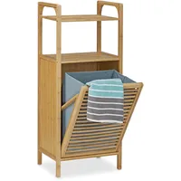 Relaxdays Wäschekorb Badregal mit aus Bambus HBT 95 x 40 x 30 cm Badschrank mit 2 Ablagen für Badaccessoires als Wäschebehälter mit ausklappbarem Wäschesack Wäschetruhe ca. 25 L