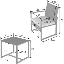 Tectake tectake® Rattan Sitzgruppe Granada mit Tisch für 2 Personen UV-beständig, höhenverstellbare Kunststofffüße