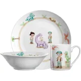 LEONARDO HOME Bambini Avventura Kinder Geschirr-Set 3-teilig - Kinder-Geschirr aus Porzellan - Spülmaschinenfest, mikrowellengeeignet - 3er Set Schale, Tasse und Teller mit Motiv Dino, 022805