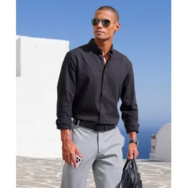 H.I.S. Langarmhemd "Regular Fit", Herren, Gr. XXXL (47/48), N-Gr, schwarz, Web, Obermaterial: 100% Baumwolle, unifarben, regular fit, Rundhals, Manschette, Hemden, in hochwertiger Struktur Optik