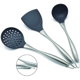 Wok-Pfannenwender und Schöpflöffel, Wok Zubehör, Küchenhelfer-Set, 34 cm Pfannenwender für Wok, Chinesisches Wok-Utensilien-Set, Edelstahl 304 (Grau)