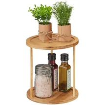 Relaxdays Gewürzregal Bambus, für Arbeitsplatte & Küchenschrank, runder Regaleinsatz, 2 Etagen, HxD: 22,5 x 20 cm, Natur