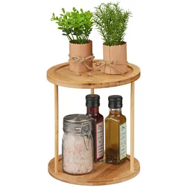 Relaxdays Gewürzregal Bambus, für Arbeitsplatte & Küchenschrank, runder Regaleinsatz, 2 Etagen, HxD: 22,5 x 20 cm, Natur