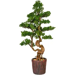 CREATIV green künstliche Pflanze Bonsai Lärche,ca 125cm, grün, im Magnesiatopf 26x26cm, braun