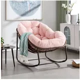 FELIXLEO Schaukelsessel Rattan Schaukelstuhl mit Polster Relaxstuhl Dunkelblau (1-St)