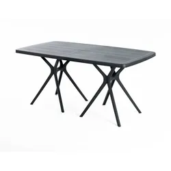 RATTATAN Tisch 158x84 cm aus glasfaserverstärktem Harz, robust, mit Sonnenschirmloch, modernes Design – OLIVER – Schwarz