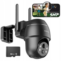COOAU 5MP Überwachungskamera Außen Akku mit 32GB SD-Karte, 355°|120° PTZ WLAN IP Kamera Outdoor Kabellose, Farbnachtsicht, 4DBi, PIR-Sensor, Pe...