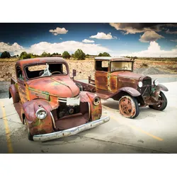 Fototapete PAPERMOON "Abandoned Old Cars", bunt (mehrfarbig), B:4m L:2,6m, Vlies, Tapeten