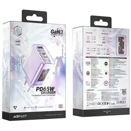 ACEFAST Ladegerät GaN 65W 3 Ports (1xUSB, 2xUSB C) lila