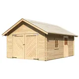 Karibu 40 mm Blockbohlen Satteldachgarage 3,87 x 5,37 m natur