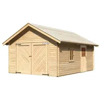 Karibu 40 mm Blockbohlen Satteldachgarage 3,87 x 5,37 m natur