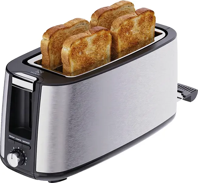 WOOX Toaster für 4 Scheiben, 1200-1400W, Edelstahl, 7 Stufen, Aufwärmen/Abtauen, herausnehmbarer Krümelbehälter - Brot, Bagels, Waffeln MX0212