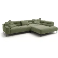 KAWOLA Ecksofa, Grün, Schwarz, Echtholz, 4-Sitzer, Füllung: Komfortschaum, Ottomane