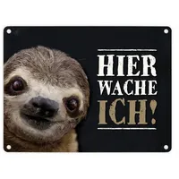 Trendaffe Metallschild mit Faultier Motiv und Spruch: Hier wache