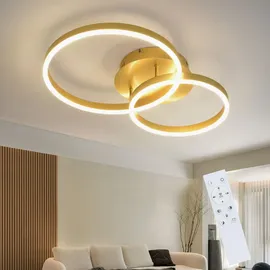 GBLY ZMH Deckenlampe LED Deckenleuchte Wohnzimmer - Wohnzimmerlampe Modern Design Dimmbar mit Fernbedienung Gold 2 Ring aus Acryl 46W Deckenbeleuchtung für Schlafzimmer Küche