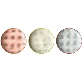 Bloomingville Teller Carla rot grün blau, Keramik, 3er Set,