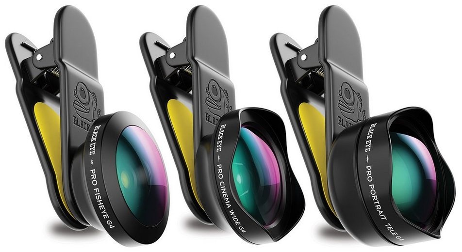Black Eye Pro Kit G4 Objektiv, (Smartphone-Objektive, Set aus Tele, Fisheye, Weitwinkel) schwarz