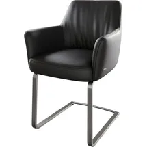DeLife Freischwinger Xana-Flex mit Armlehnen Echt-Leder Schwarz Freischwinger flach Edelstahl Taschenfederkern,