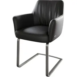 DeLife Freischwinger Xana-Flex mit Armlehnen Echt-Leder Schwarz Freischwinger flach Edelstahl Taschenfederkern,