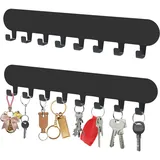 AIVORO 2 Stück Schlüsselbrett mit 8 Haken, Schlüsselbrett Ohne Bohren, Schlüsselaufbewahrung an Der Wand, Key Holder, Hakenleiste Selbstklebend, Schlüsselhalter für Wandhaken Dekor (Schwarz)