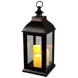 Buri XXL Laterne Vintage Windlicht Schwarz mit 3 LED-Kerzen Flackereffekt | Laterne Kerzenhalter 60cm Dekolaterne mit Glasscheiben Und Timer für den Innenbreich | BURI