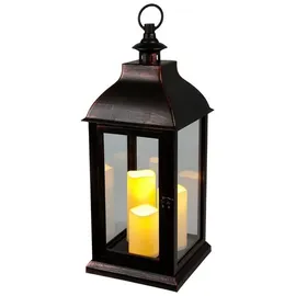 Buri XXL Laterne Vintage Windlicht Schwarz mit 3 LED-Kerzen Flackereffekt | Laterne Kerzenhalter 60cm Dekolaterne mit Glasscheiben Und Timer für den Innenbreich | BURI