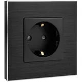 Navaris Aluminium Schuko Steckdose einfach - mit Montagematerial - Design Schutzkontakt Einbau Wandsteckdose mit Rahmen aus Aluminium - in Schwarz