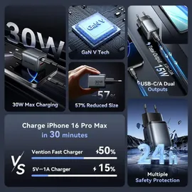 Vention 30W 1x USB-C 1x USB Schnellladen