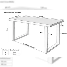 Sam Esstisch Baumkante Holz-Optik Wildeiche 120 x 80 U-Gestell weiß JOSY