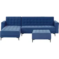 Beliani Modul Eckschlafsofa ABERDEEN Samtstoff Blau 4-Sitzer rechtsseitig
