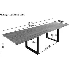 SAM Outillage Baumkantentisch Akazie nougatfarben 220 (320) x 100 cm Ansteckplatten schwarz NORINA - Braun