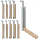 10 x Klapphaken, zum Einhängen, Türgarderobe für je 6 Kleiderbügel, Metall und Holz, Haken für 2 cm Türfalz, grau