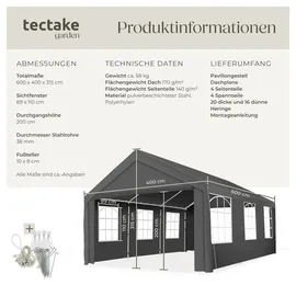 Tectake Pavillon 6 x 4 m inkl. 4 Seitenteile Grau
