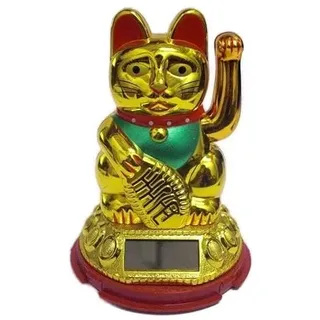 SolarCosa Winkekatze, Gold, Traditionelle Japanische Glückskatze, 12 cm Höhe, Glücksbringer
