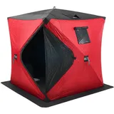 Vevor Tragbarer Eisunterstand, isoliertes Pop-Up-Zelt zum Eisfischen für 3–4 Personen, 3,2 m2 befischbare Fläche, thermische Eishütte zum Winterfischen, Eiswürfel mit Ankern, Seilen, Tragetasche, 1,8 x 1,8 x 2 m, rot