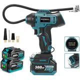 Onevan - Tragbarer Luftkompressor, Autoreifenfüller, 8,3 bar mit 4 Ventilen und zwei 3,0 Ah-Batterien, für Autos, Fahrräder, Motorräder, Luftballons