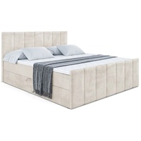 ALTDECOR Boxspringbett MOETI-Z, Polsterbett mit Kopfteil, Bettkasten, Fußteil - Hart (H4) Matratze - 160x200 - Taupe Samt