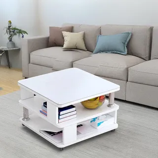 GHBXJX Klein Couchtisch Quadratisch Stubentisch, Glas Tisch, Wohnzimmertisch Beistelltisch Mit Rollen Und Stauraum Für Balkon, Schlafzimmer, Flexibler Neben Der Couch, Einfache Aufbau,c,50/cm