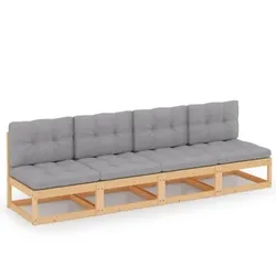 4-Sitzer-Sofa mit Kissen Kiefer Massivholz
