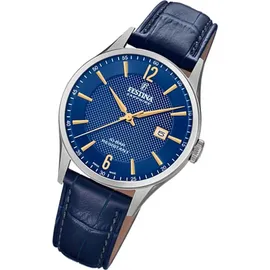 Festina Uhr Für Herren F20007/3 Swiss Made Silber Edelstahl Case BlauLeder Band